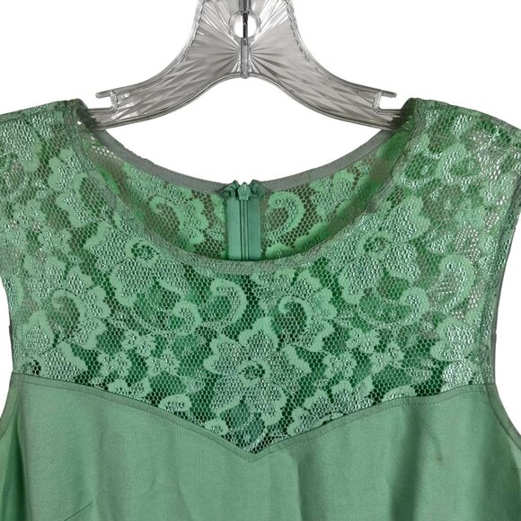 Heloise Fashion Size XL Womens Sleeveless Green Dress With Lace Yoke & Flared - Picture 5 of 12
